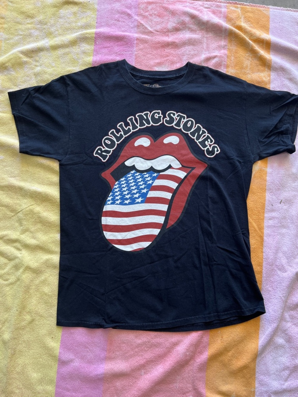 Rolling Stones American Flag Tongue Graphic Tee - Black L
